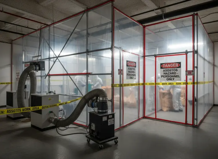 Professional asbestos abatement containment setup in an Ottawa home